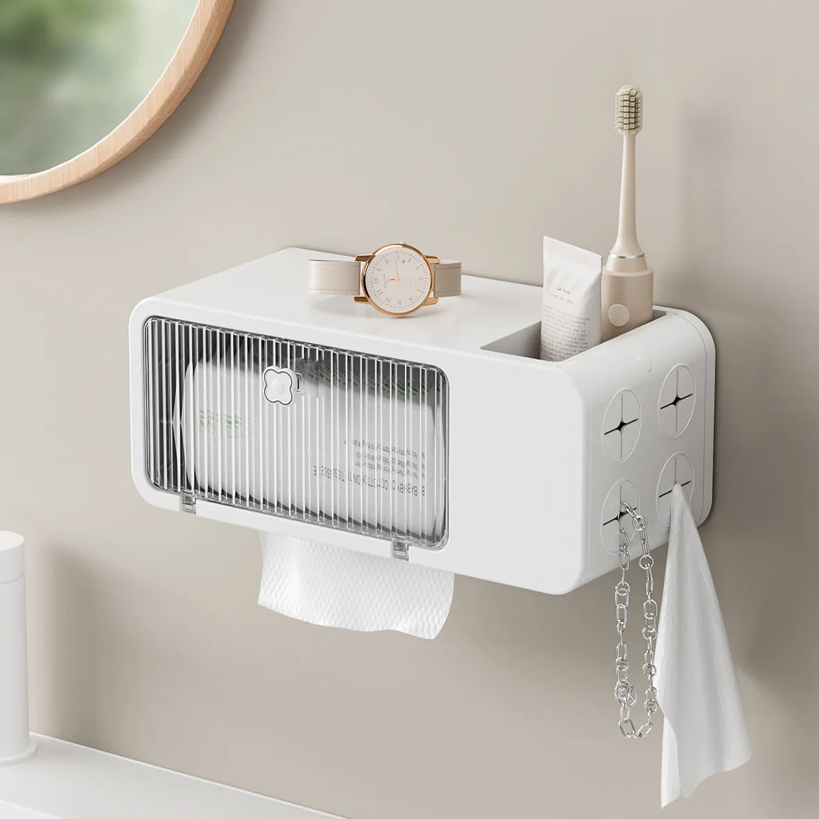 Bathroom Storage Box Multifunctional Wall Mounted Punch Free Strong Bearing Rack Item Storage Tissue Box_voghion.com