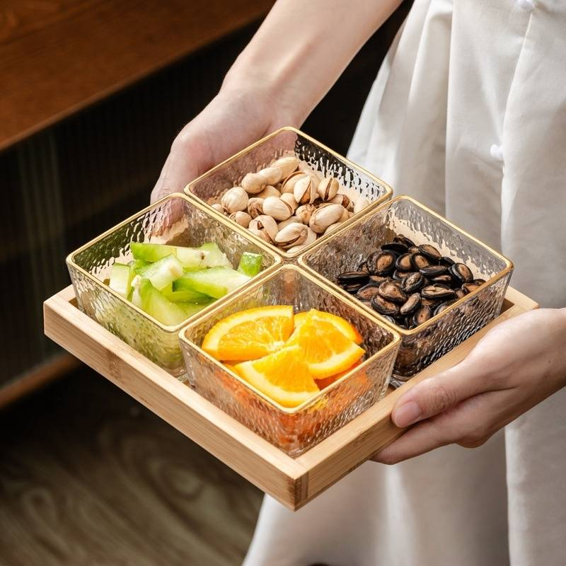 Premium Acrylic 6-Compartment Serving Tray - Party Snack & Candy Display Platter For Ktv & Catering (Sturdy Non-Slip & Dishwasher Safe)​​_voghion.com