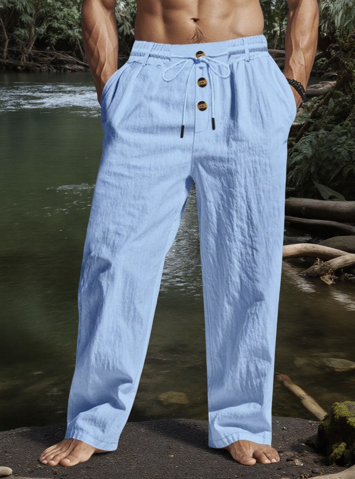 Men's New Solid Linen Trousers - Breathable Elegance With Natural Texture_voghion.com