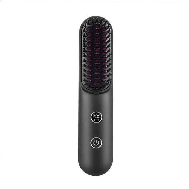 Wireless Ionic Straightening & Styling Brush – 2-in-1 Detangling & Curling, LCD Temperature Display, Fast USB-C Charging, Travel-Friendly_voghion.com