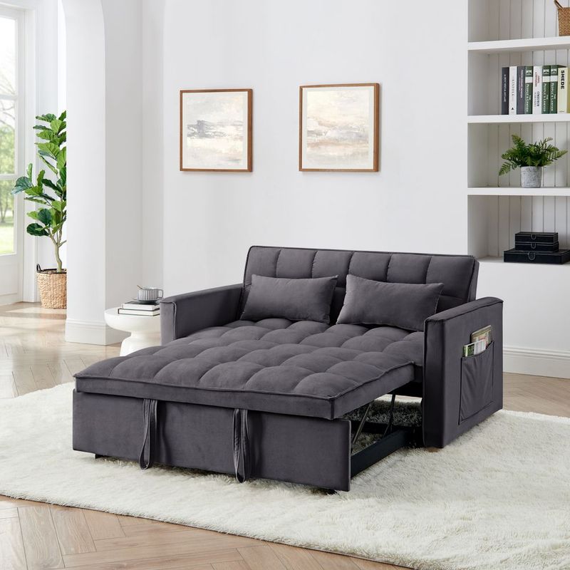 54.33 Inch Versatile Foldable Sofa Bed In 3 Lengths, Modern Sofa Sofa Sofa Velvet Pull-out Bed, Adjustable Back (GRAY)_voghion.com