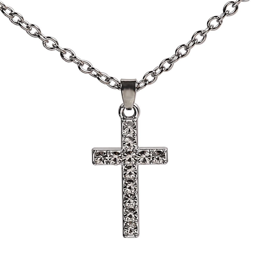 Collana con ciondolo a forma di croce intarsiata con serpente e catena in osso, con diamanti, P081_voghion.com