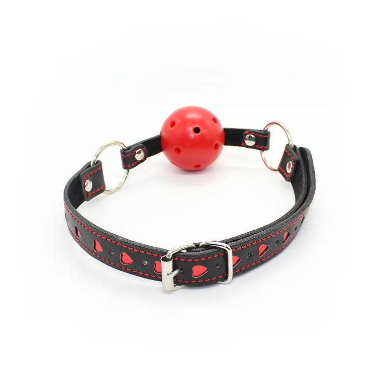 BDSM Leather Gags Heart Shaped Sex Gags Black Hollow Plastic Gags Sex Toys_voghion.com