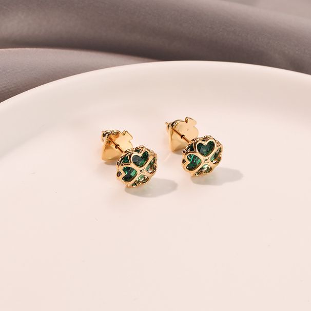 Four Leaf Flower Exquisite Small Earrings Female Green Flower Earrings Small Fragrant Design Temperament Earrings Trend_voghion.com