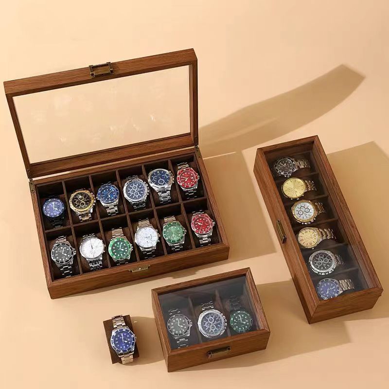 walnut wood grain watch storage box multi-bit watch collection box display transparent display box watch display box_voghion.com