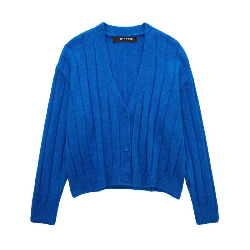 Giacca in maglia a coste con scollo a V e nuova moda da strada autunno/inverno 2024 da donna_voghion.com