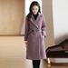 Damen Slim-Fit Wollmantel - Zweireihiger Trenchcoat mit Revers - Elegante mittellange Oberbekleidung (Rot/Khaki/Camel/Schwarz/Pink/Mauve)_voghion.com