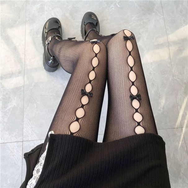 YAHUdie Lolita Bowknot Girl JK Weiße Strumpfhose Sexy Hohle Schwarze Strümpfe_voghion.com