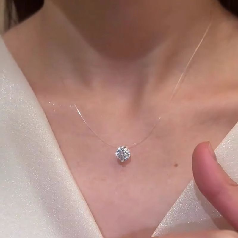 Nischendesign Schlüsselbeinkette Meerjungfrauentränen Mikro-eingelegte Zirkon-Halskette Transparenter Fisch-Ilk-Faden Modisch Elegant_voghion.com