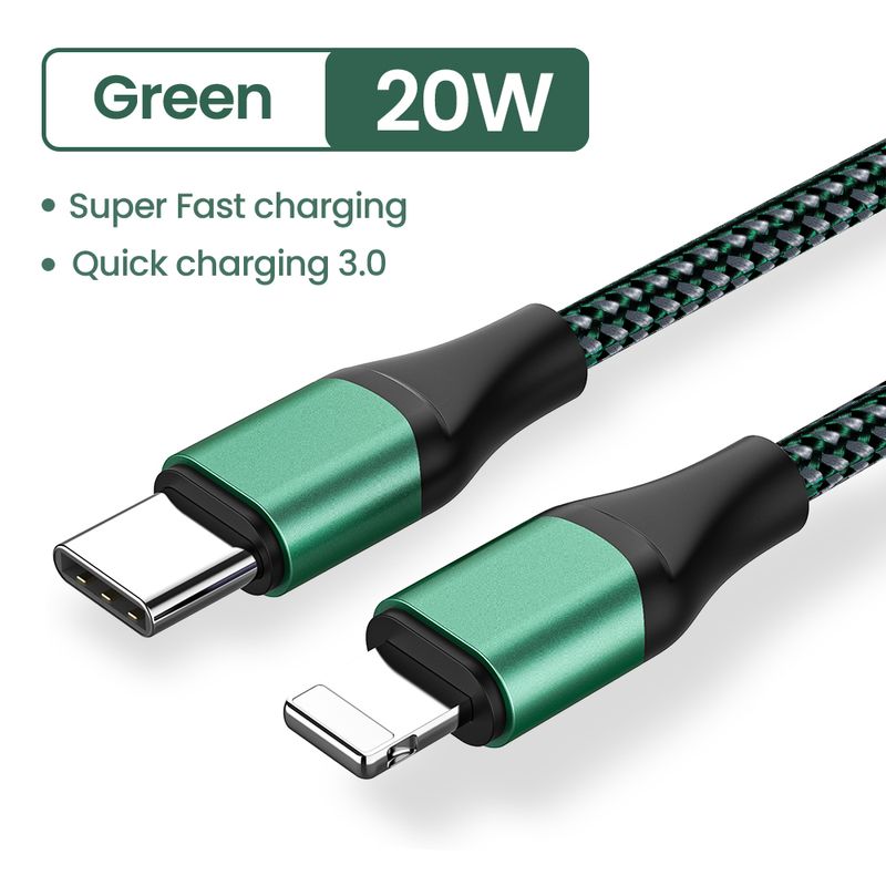 PD 20W gyorstöltő USB C kábel iPhone 14 13 12 11 Pro Max Type-C - 8 tűs töltő 2.4A adatkábel nejlonból, női_voghion.com