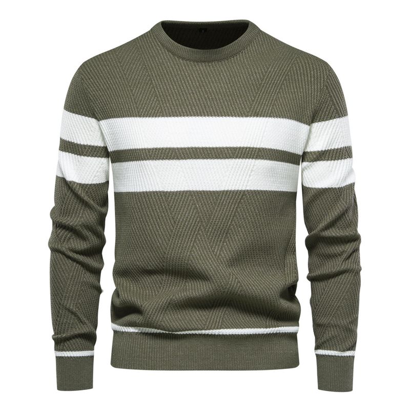 Lässiger Streifenpullover für Herbst und Winter, farblich passendes Rundhals-Strickhemd für Herren_voghion.com