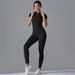New Solid Color Zipper Tight High Elastic Short Sleeve Sports Fitness Running Nine-point Jumpsuit Long Pants Yoga Wear_voghion.com