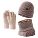Warm knit hat set Men's and women's double-layer winterproof plus fleece hat bib gloves three-piece winter set_voghion.com