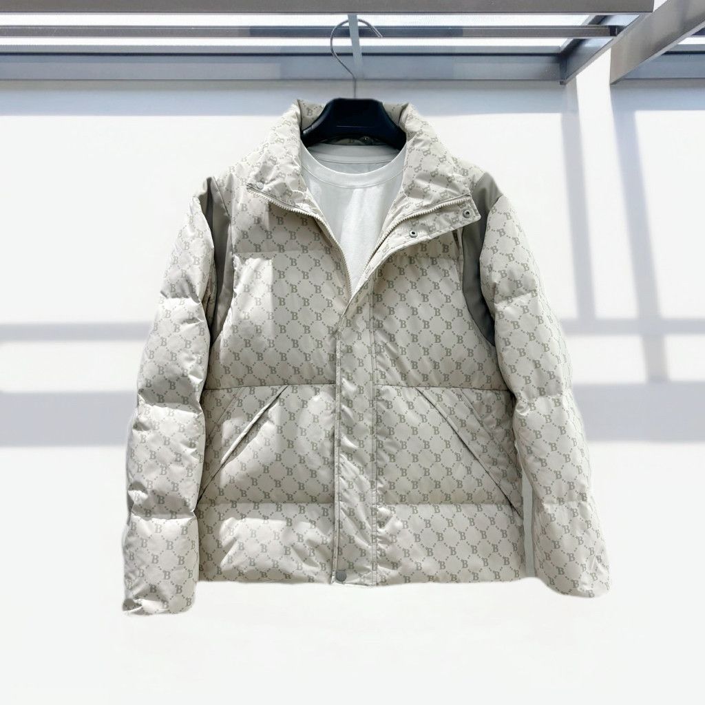 Men’s Puffer Jacket – Slim Fit Quilted Down Coat (Stand Collar, Windproof, 5 Sizes, Beige)_voghion.com