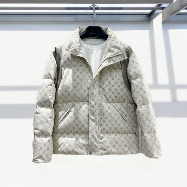 Men’s Puffer Jacket – Slim Fit Quilted Down Coat (Stand Collar, Windproof, 5 Sizes, Beige)_voghion.com