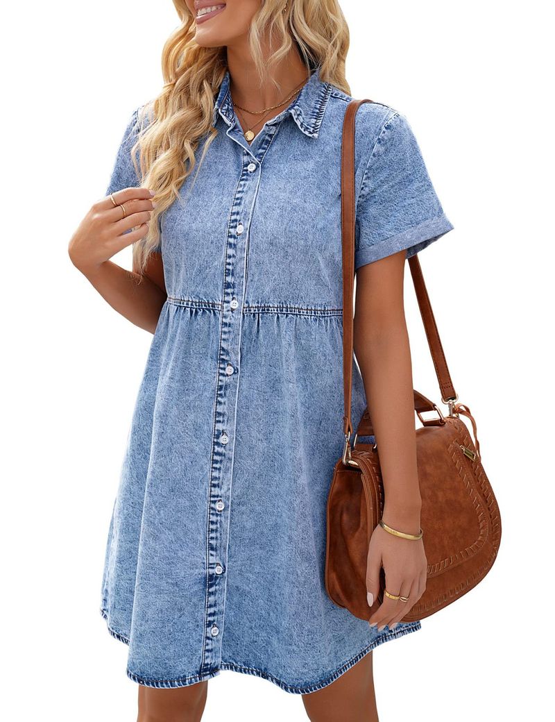 new products women's denim short sleeved dress midi skirt_voghion.com