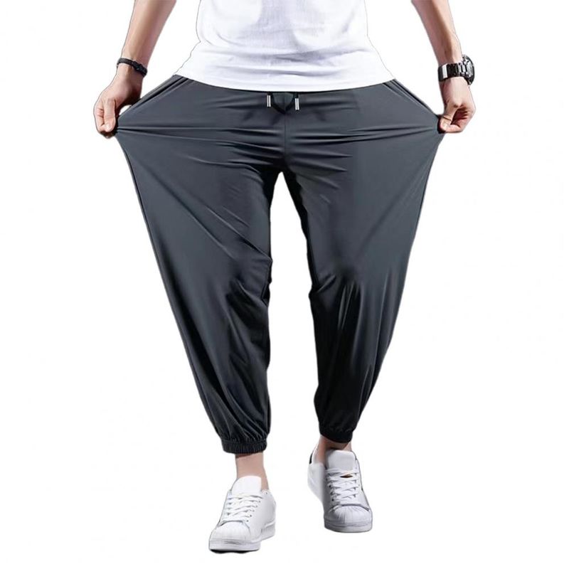 Snel drogende heren ademende heren sportbroek met enkelbandzakken trekkoord elastische taille voor sportschooltraining_voghion.com