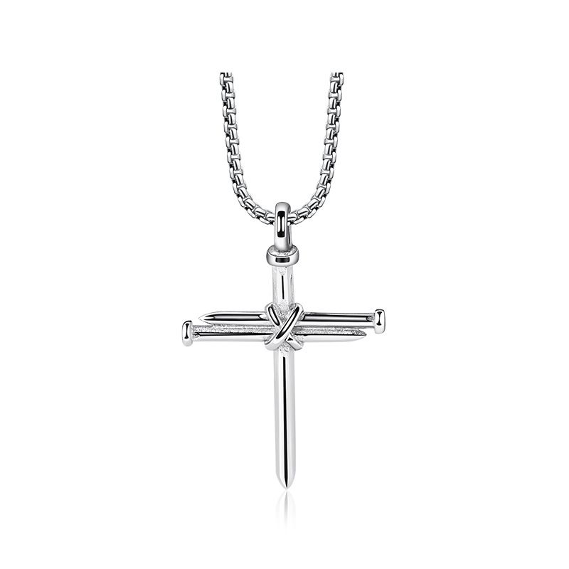 Collana con ciondolo a croce in acciaio inossidabile da uomo - Catena in acciaio al titanio ipoallergenico, resistente e anti-ossidazione, gioielli gotici minimalisti_voghion.com
