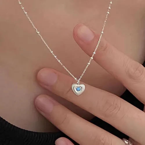 S Reines Silber Vertikales Muster Eingelegter Diamant Kleine Herz Halskette Für Frauen Ins Nischen Design Persönlichkeit Süß Cool_voghion.com