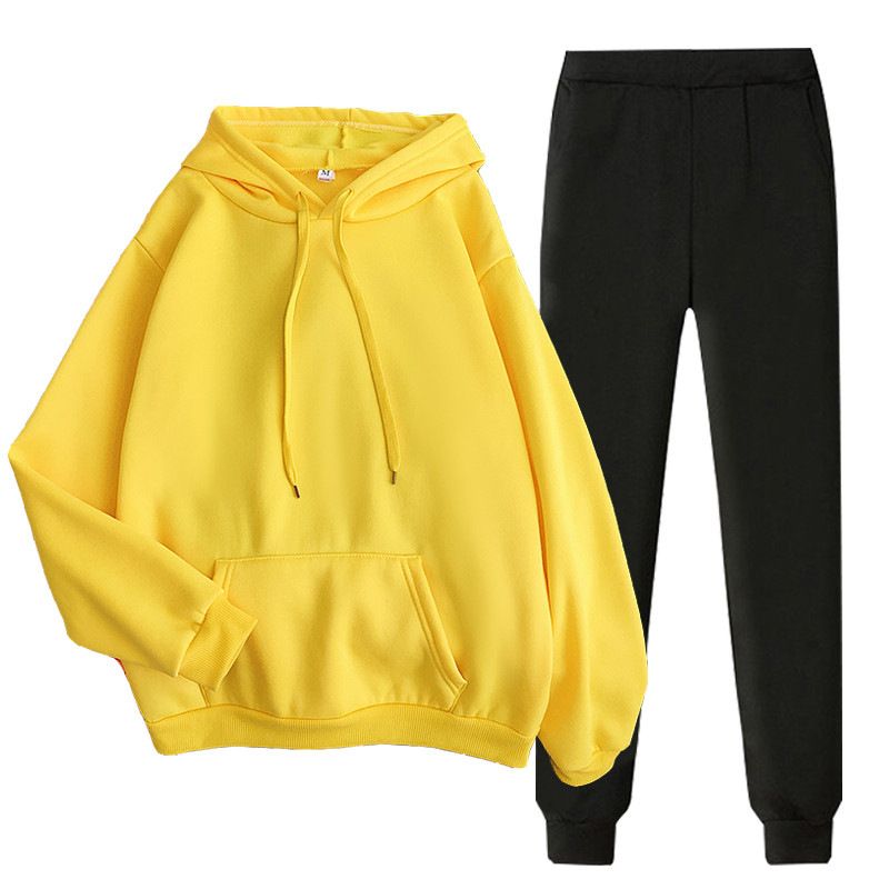 Ensemble sweat à capuche et jogging d'hiver tendance pour femme - Tenue deux pièces doublée en polaire pour un usage décontracté et professionnel_voghion.com