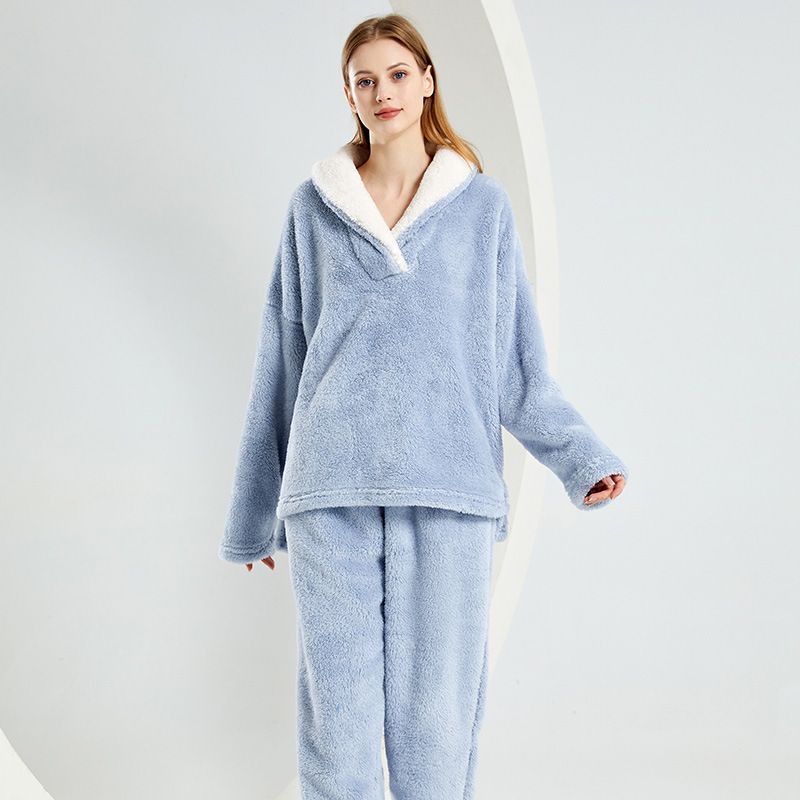 Women's coral fleece pajamas set winter thickened comfortable cotton velvet pajamas women's large size warm coral fleece pajamas women_voghion.com