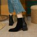 New Autumn Winter Wo's Square Toe Simple Patchwork Brown Chunky Martin Suede Mid Heel Back Zipper Short Boots For_voghion.com