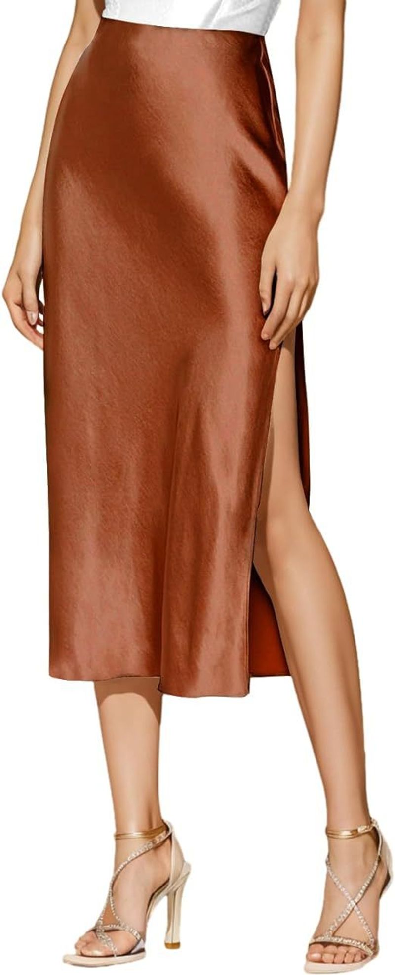 Eleganter Bleistiftrock aus Satin mit hoher Taille und Schlitz – dehnbarer Midirock für Damen, vom Büro bis zum Abend, Übergrößen erhältlich_voghion.com