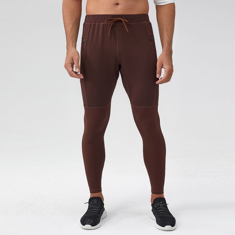 Men's Clothing Yoga Fitness Pants Zipper Pocket Nude Quick Drying Sports Pants Calf Tights_voghion.com