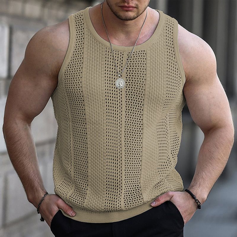 Chemise creuse sans manches pour hommes, débardeur tricoté, Slim Fit, nouvelle collection été, SY0187_voghion.com