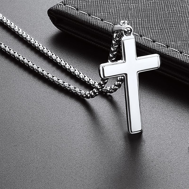 Nuova collana da uomo con ciondolo a croce con catena cubana in acciaio inossidabile, regalo di compleanno_voghion.com