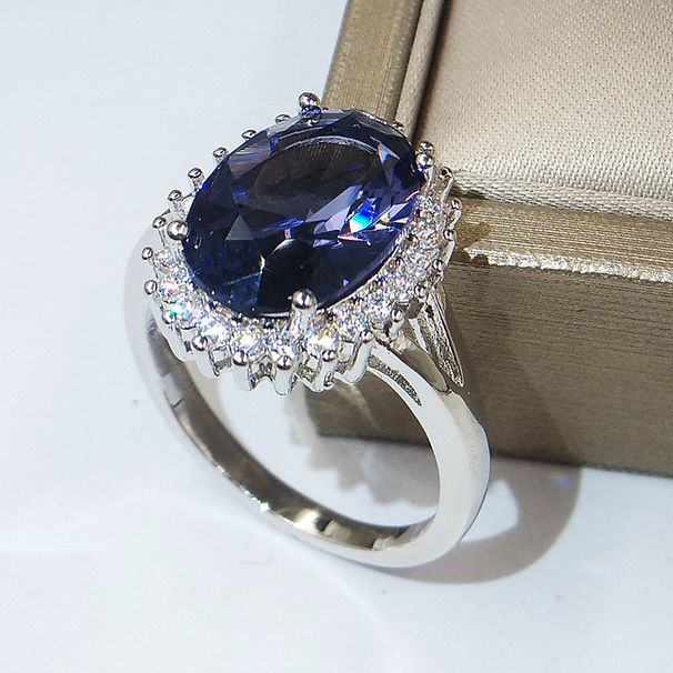 Neu Zubehör Royal Blau Oval Multi-Diamant frauen Zirkon Ring Gerade_voghion.com