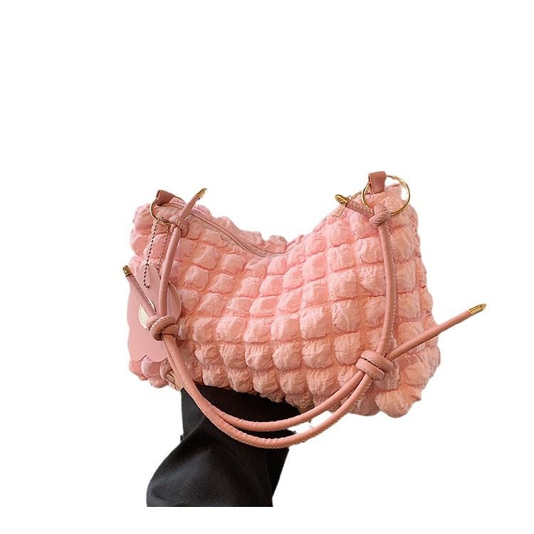 Bubble Flower Cylinder For Women 2024 New Korean And Japanese Style Girl Single Shoulder Handheld Lunch Bag Color Block_voghion.com