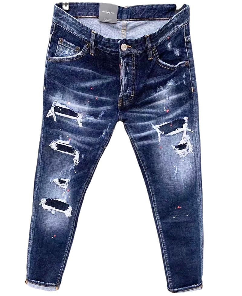 Nieuwe Slim Fit Small Straight Barrel Jeans Heren Dsq Damaged Paint D2_voghion.com