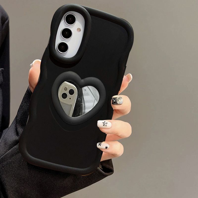 For Samsung Galaxy S23 FE S21FE A54 A55 A34 A35 A73 S23ultra S22 S24 ultra 3D Heart Mirror Holder Phone Case Soft Silicone Cover_voghion.com