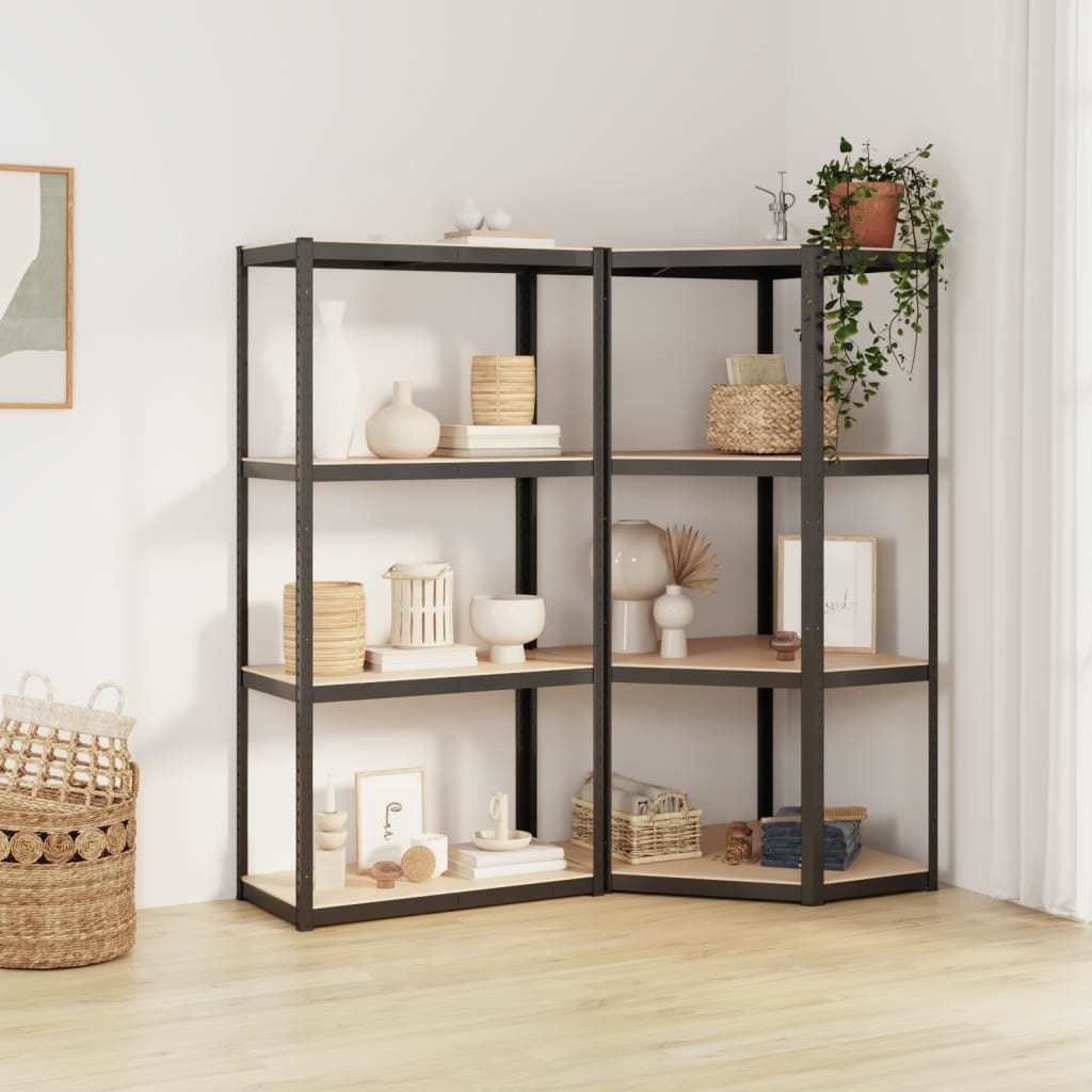4-Layer Shelves 2 pcs Anthracite Steel&Engineered Wood_voghion.com