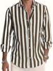 Lässiges, gestreiftes Langarmhemd zum Zuknöpfen für Herren – Baumwoll-Leinen-Mischung, leicht, atmungsaktiv, perfekt für Strandurlaube, Verabredungen und als Geschenk._voghion.com