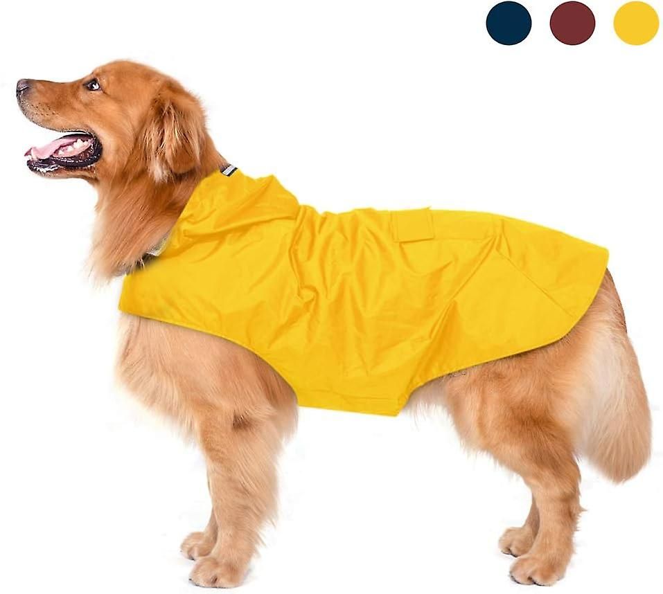 Impermeabile per cani con cappuccio, impermeabile ultraleggero e traspirante con strisce riflettenti per cani di taglia media e grande (6XL, giallo)_voghion.com