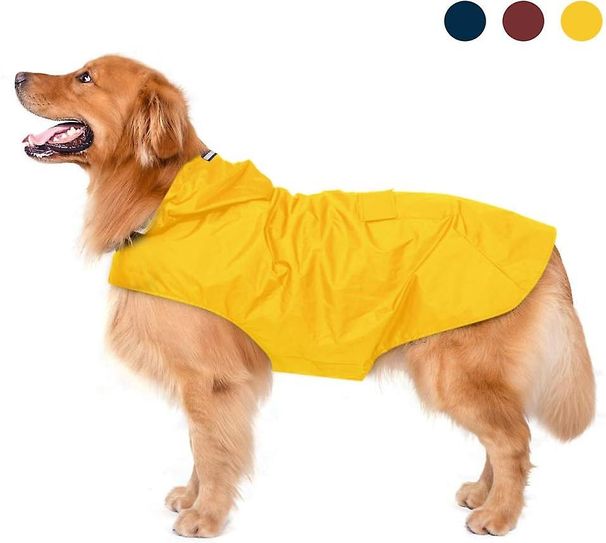 Impermeabile per cani con cappuccio, impermeabile ultraleggero e traspirante con strisce riflettenti per cani di taglia media e grande (6XL, giallo)_voghion.com