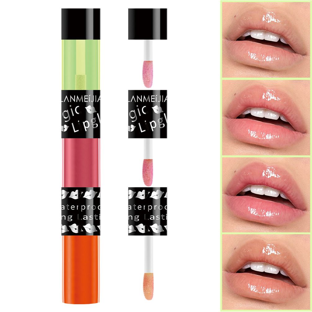 Brillo labial hidratante con temperatura ajustable, fácil de colorear y resistente a las manchas, brillo labial que cambia de color, un tubo de aceite labial de tres colores._voghion.com