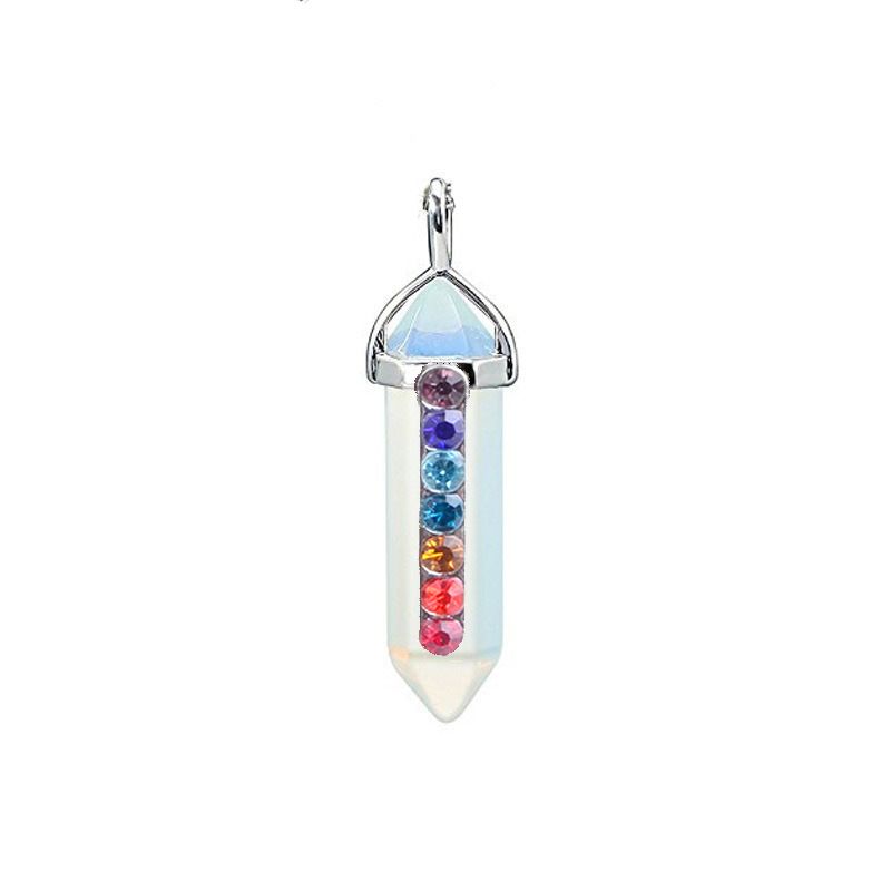 Cross Border Seven Color Alloy Rhinestone Natural Stone Double Pointed Hexagonal Column Agate Crystal Pendant Accessories Bullet Necklace_voghion.com