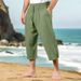 Pantaloni da uomo in cotone e lino, estivi, casual, da spiaggia, con coulisse in vita, elastici, comodi e traspiranti, a gamba dritta_voghion.com