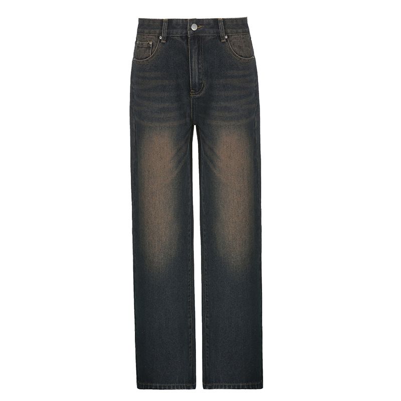 Women's clothing jeans washed and distressed embroidered letters niche personality casual low waist wide leg pants trousers_voghion.com