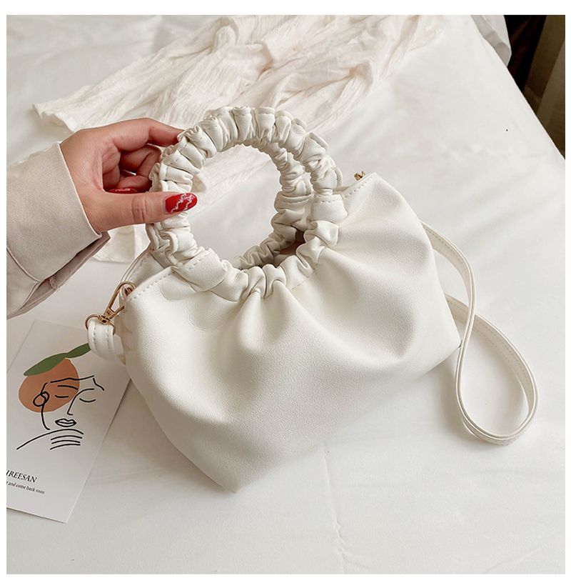 Women's Small Pu Leather Solid Color Fashion Square Magnetic Buckle Handbag Crossbody Bag Ruched Bag_voghion.com