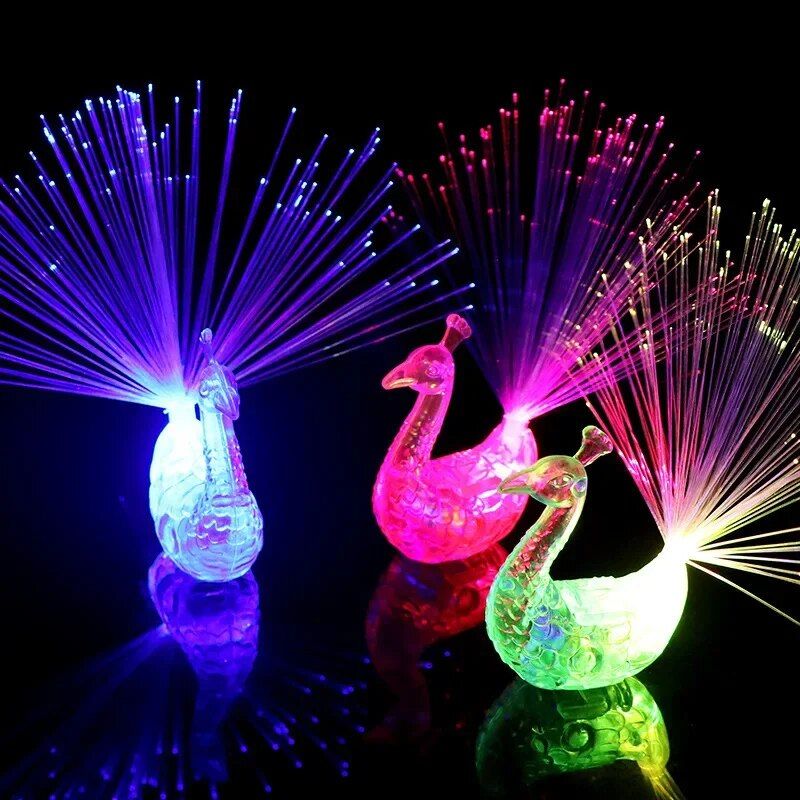 5 Stück blinkendes Finger-Pfau-Glasfaserlicht, leuchtendes Pfau-Optiklicht mit offenem Bildschirm, leuchtendes Kinderspielzeug, LED-Fingerlicht_voghion.com