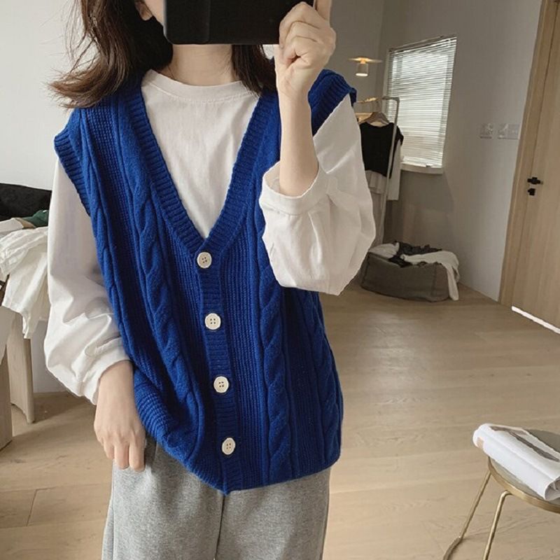 V-neck Knitted Cardigan Vest Women Wear Fashionable And Thin Twist Sweater Vest Tide_voghion.com