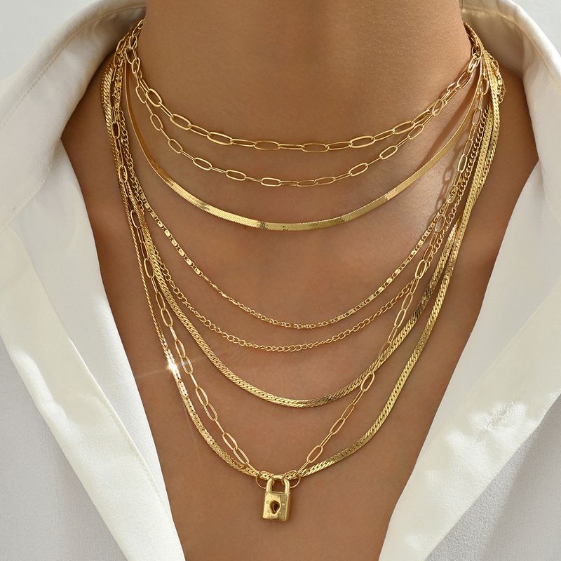 Personality Simple Style Multi Layer Necklace Female Fashion Niche Lock Design Long Chain Hip Hop Clavicle Chain_voghion.com