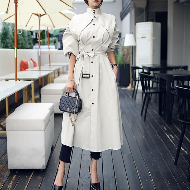 Real Bat Sleeve Windbreaker Autumn/Winter New Style Fashionable Waist Cinching Temperament Slimming Mid Length_voghion.com