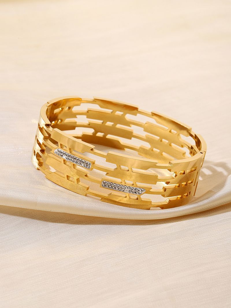 Bracciale avanzato in acciaio al titanio con bordo largo lineare multistrato e design a diaframma cavo esplosivo_voghion.com