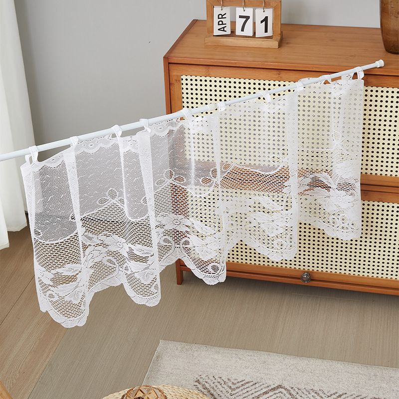 Lace Cafe Curtain With Lily Embroidery - Modern Sheer Valance For Windows & Doors, 150x45cm, 80% Cotton 20% Lace_voghion.com