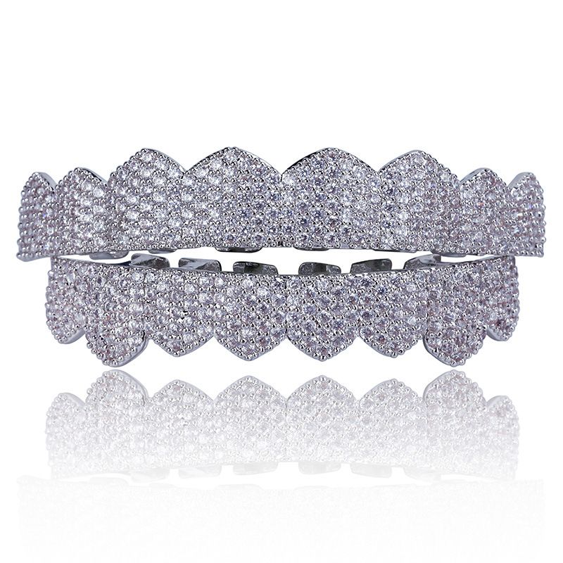 Bracciale con zirconi micro-pavé placcato oro, stile Hip Hop, grandi denti dorati_voghion.com